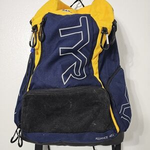 TYR Alliance 45L Backpack Sandpipers Team Swim Gym Bag Navy Yellow
